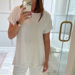 White frayed short sleeve top